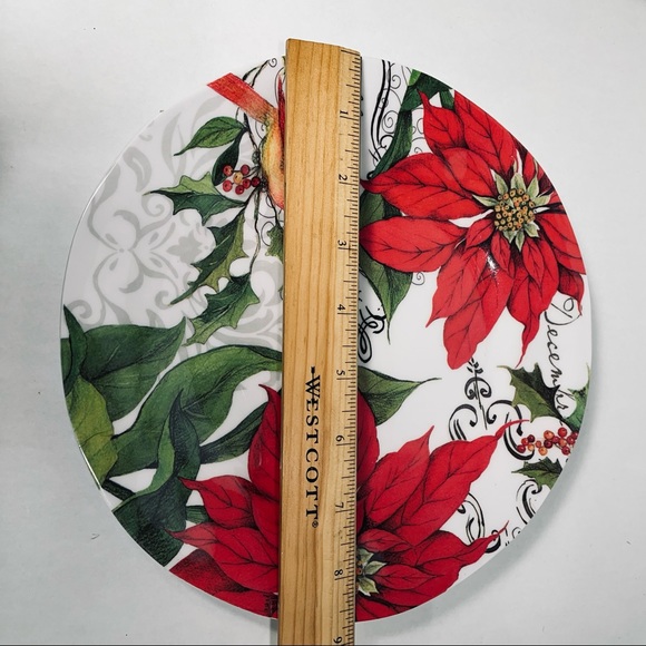 Poinsettia cardinal Christmas melamine salad plates set of 8 - Picture 3 of 6